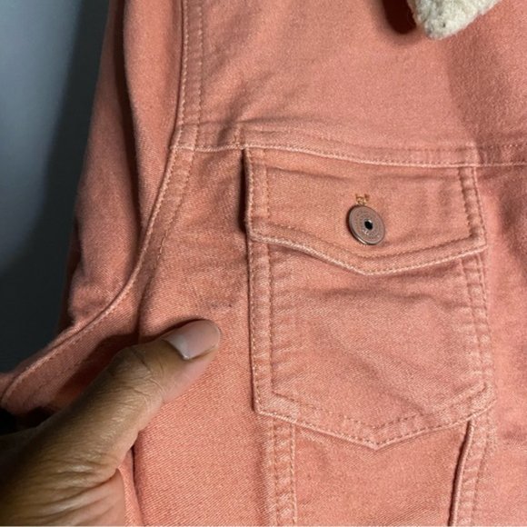 Issac Mizrahi Live! Women's Coral Pink Sherpa Stretch Denim Jacket - Picture 9 of 9